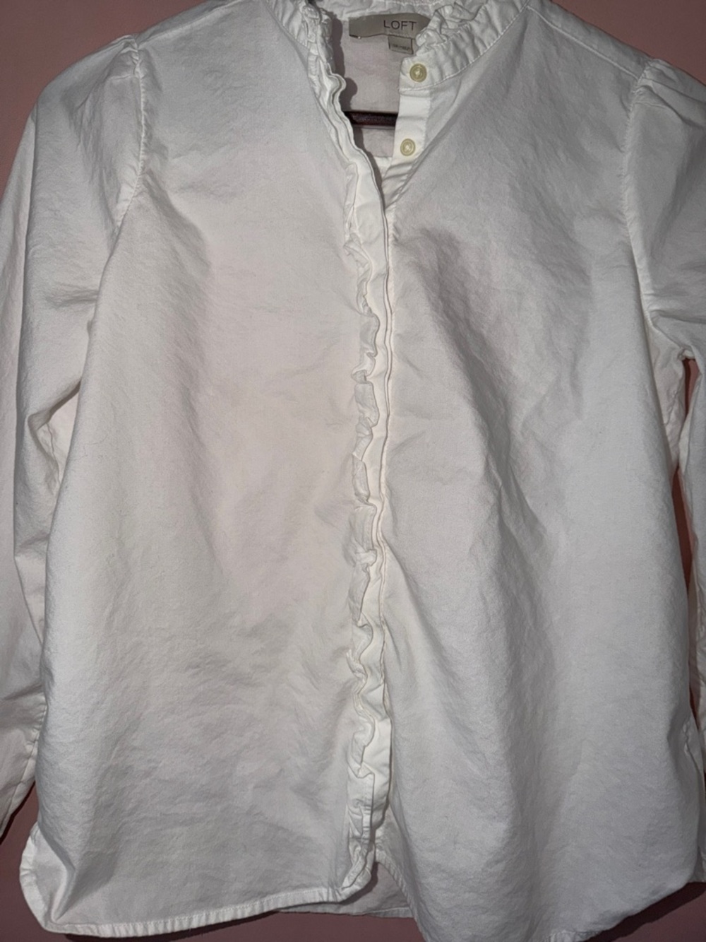 LOFT White Ruffle button-up top - Picture 3 of 7